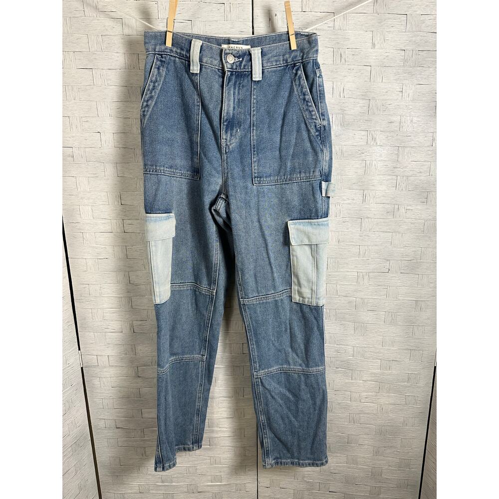 PacSun women's jeans, high waisted patchwork cargo barrel cut packets streetwear